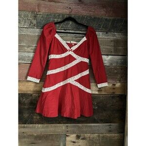 Free People Tennley Corduroy Mini Dress Red Combo Size Small Nwot $168